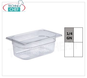 Gastronorm GN 1/4 Behälter aus Polycarbonat 1/4 Gastronorm-Tablett aus Polycarbonat, Fassungsvermögen 1,8 Liter, Abm. 265 x 162 x 65 mm