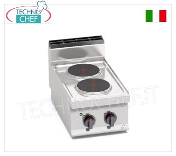 TECHNOCHEF - ELEKTROHERD 2 PLATTEN, Kw.5,2, Mod.E7P2B ELEKTROHERD MIT 2 OBERPLATTEN, BERTOS, MACROS 700-Linie, HIGH POWER-Serie, mit 2 RUNDEN Platten Ø 220 mm, UNABHÄNGIGE STEUERUNG, 6 Leistungsstufen, V.400/3+N, Kw.5,2, Gewicht 24 kg, Abm. mm.400x700x290h