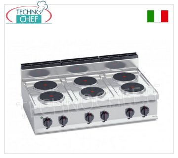 TECHNOCHEF - ELEKTROHERD 6 PLATTEN, Kw.15,6, Mod.E7P6B ELEKTROHERD 6 PLATTEN, BERTOS, Serie MACROS 700, Serie HIGH POWER, mit 6 RUNDEN Platten Ø 220 mm, UNABHÄNGIGE STEUERUNG, 6 Leistungsstufen, V.400/3+N, Kw.15,6, Gewicht 58 kg, Abm. mm. 1200x700x290h