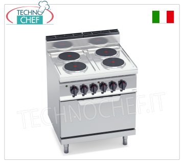 TECHNOCHEF - ELEKTROHERD 4 PLATTEN auf GN 2/1 OFEN, Kw.17,9, Mod.E7P4+FE ELEKTROHERD 4 PLATTEN auf ELEKTROOFEN GN 2/1, BERTOS, Serie MACROS 700, Serie HIGH POWER, mit 4 RUNDEN Platten Ø 220 mm, UNABHÄNGIGE STEUERUNG, 6 Leistungsstufen, V.400/3+N, Kw.17, 9 , Gewicht 100 kg, Abm.mm.800x700x900h