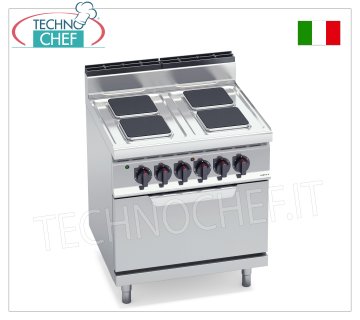 TECHNOCHEF - ELEKTROHERD 4 PLATTEN auf GN 2/1 OFEN, Kw.17,9, Mod.E7PQ4+FE ELEKTROHERD 4 PLATTEN auf ELEKTROOFEN GN 2/1, BERTOS, Serie MACROS 700, Serie HIGH POWER, mit 4 QUADRATISCHEN Kochplatten mit den Maßen 220x220 mm, UNABHÄNGIGE STEUERUNG, 6 Leistungsstufen, V.400/3+N, Kw.17, 9 , Gewicht 106 kg, Abm.mm.800x700x900h