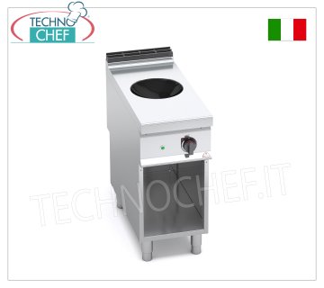 TECHNOCHEF - ELEKTROHERD 1 INDUKTIONS-WOK-PLATTE auf SCHRANK, Mod. E9WOK/IND ELEKTROHERD mit 1 INDUKTIONS-WOK-PLATTE auf OFFENEM SCHRANK, Linie BERTOS MAXIMA 900, Serie POWER INDUCTION, mit KOCHFLÄCHE Ø 300 mm, 9 Leistungsstufen, V.400/3+N, Kw.5,00, Gewicht 45 kg, Abm. mm .400x900x900h