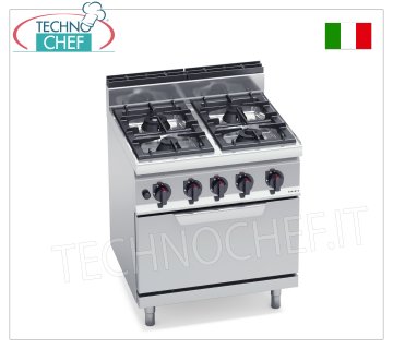 TECHNOCHEF - GASKOCHER 4 BRENNER auf GASOFEN GN 2/1, Kw.28,8, Mod.G7F4+FG GASKOCHER 4 BRENNER auf GN 2/1 GASOFEN, BERTOS, Linie MACROS 700, HIGH POWER-Serie, Gesamtwärmeleistung 28,8 kW, Gewicht 102 kg, Abmessung 800 x 700 x 900 mm