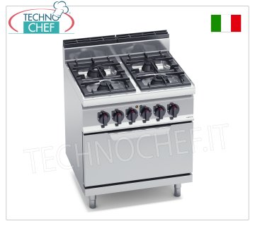 TECHNOCHEF - GASKOCHER 4 BRENNER auf ELEKTROOFEN GN 2/1, Kw.21+7,5, Mod.G7F4+FE GASKOCHER 4 BRENNER auf ELEKTRISCHEM OFEN GN 2/1, BERTOS, MACROS 700-Linie, HIGH POWER-Serie, thermische Leistung 21,00 kW + elektrische Leistung 7,5 kW, Gewicht 102 kg, Abm. 800 x 700 x 900 mm