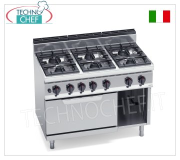 TECHNOCHEF - GASKOCHER 6 BRENNER auf GASOFEN GN 2/1, Kw.49,8 Mod.G7F6P+FG GASKOCHER 6 BRENNER auf GN 2/1 GASOFEN, BERTOS, Linie MACROS 700, Serie MAX POWER, Gesamtwärmeleistung. Kw 49,8, Gewicht 126 kg, Abm.mm.1200x700x900h