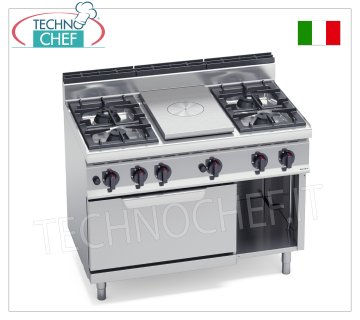 TECHNOCHEF - KOMBINIERTE KÜCHE mit Herd und 4 BRENNERN auf GASOFEN GN 2/1, Kw.35,8, Mod.G7T4P4F+FG