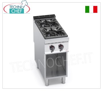 TECHNOCHEF - 2-BRENNER-GASKOCHER auf OFFENEM SCHRANK, Mod. G9F2M GASHERD 2 BRENNER im OFFENEN SCHRANK, Linie BERTOS MAXIMA 900, Serie HIGH POWER, Wärmeleistung 19,00 kW, Gewicht 59 kg, Abmessung 400 x 900 x 900 mm