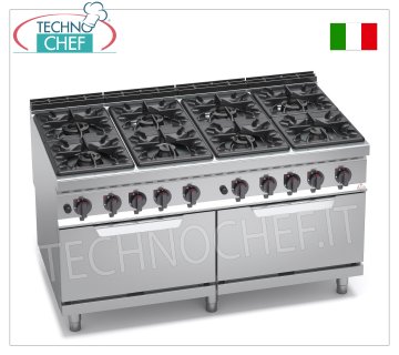 TECHNOCHEF - GASKOCHER 8 BRENNER auf 2 GASÖFEN GN 2/1, Mod. G9F8+2FG GASKOCHER 8 BRENNER auf 2 GN 2/1 GASÖFEN, Linie BERTOS MAXIMA 900, Serie HIGH POWER, Gesamtwärmeleistung. Kw.84,6, Gewicht 260 kg, Abm.mm.1600x900x900h