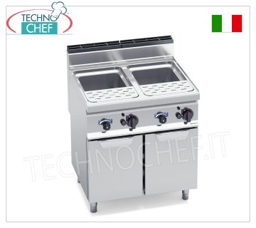 TECHNOCHEF - GAS-NUDELKOCHER auf SCHRANK, 2 Becken mit 30+30 Litern, Mod.CPG80E