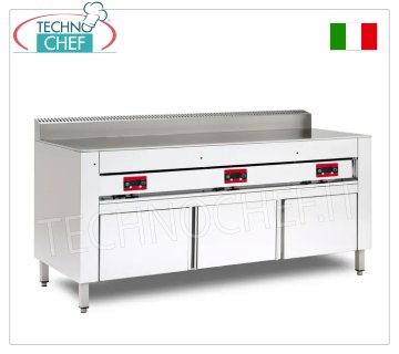 ELEKTRO-Piadina-Herd mit STAHLPLATTE, Version mit SCHRANK, Elektrischer Piadina-Herd, Version mit Schrankträger, mit 600x600 Stahlplatte für 4 Piadinas, V 380/3+N, 4,00 kW, Abm. außen mm 650x730x960h