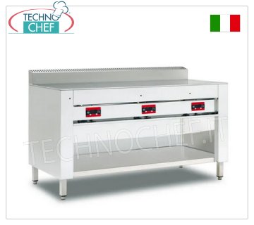 ELEKTRO-Piadina-Herd mit STAHLPLATTE, Version mit OFFENEM SCHRANK Elektrischer Piadina-Kocher, Version mit offenem Fach, 600x600 Stahlplatte für 4 Piadinas, V 380/3+N, 4,00 kW, Abm. außen mm 650x730x960h