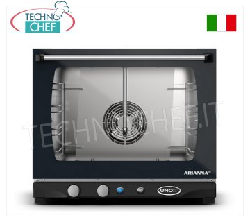 UNOX – Elektrischer Heißluftofen für Gastronomie und Konditorei, Kapazität der Bleche 4 mm. 460x330, Version mit MANUELLER STEUERUNG und BEFEUCHTER, V. 230/1, Kw. 3,00, Gewicht 31 kg, Abm. mm. 600X655x509h