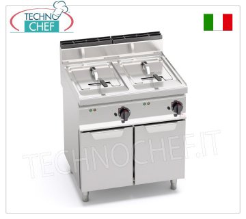 TECHNOCHEF – ELEKTRISCHE FRITEUSE auf MOBIL, 2 TANKS von 10+10 Litern, Mod.E7F10-8M ELEKTRISCHE FRITEUSE auf MOBILE, BERTOS, MACROS 700-Linie, TURBO-Serie, 2 UNABHÄNGIGE TANKS von 10+10 Litern, V.400/3+N, Kw.12.00, Gewicht 63 kg, Abm.mm.800x700x900h