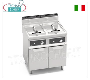TECHNOCHEF – ELEKTRISCHE FRITEUSE auf MOBIL, 2 TANKS von 18+18 Litern, Mod.E7F18-8M-BF