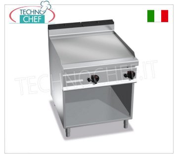 GAS-GRILLGRILL mit GLATTER MULTIPAN-PLATTE, auf SCHRANK, Mod. G9FL8M-2 GASBRILLE mit GLATTER PLATTE, Linie BERTOS MAXIMA 900, Serie MULTIPAN, DOPPELMODUL auf OFFENEM SCHRANK mit 796 x 667 mm KOCHBEREICH, UNABHÄNGIGE STEUERUNG, Wärmeleistung 20,00 kW, Gewicht 111 kg, Abmessung 800 x 900 x 900 mm