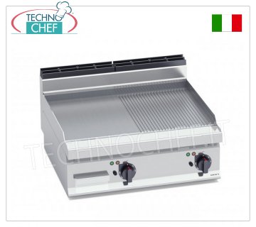 ELEKTRISCHE GRILLBRILLE mit MULTIPAN-PLATTE 1/2 GLATT und 1/2 GERIPPT, TOP-Modul, Mod. E7FM8BP-2