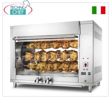 ELEKTRISCHE PLANETENROTISSERIE mit 8 STANGEN für 48 HÜHNCHEN, ELECTRIC PLANETARY ROTISSERIE Arbeitsplatte aus EDELSTAHL mit 8 AUKTIONEN für 48 HÜHNCHEN, ausgestattet mit 1000 mm langem Innenlicht, Gewicht 175 kg, V.400 / 3 + N. kW 9,5, Abmessungen mm 1300 x 800 x 930 h