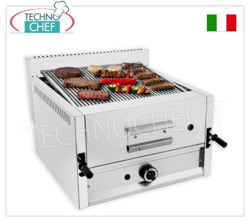 GAS-LAVA-STEINGRILL, 1 OBERMODUL mit 550X535 mm GRILLFLÄCHE GAS-LAVA-STEINGRILL, TOP-VERSION, 1 MODUL mit 550X535 mm KOCHFLÄCHE, KOMPLETT MIT UNIVERSALGRILL, 13 kW Heizleistung - Außenmaße mm. 65x70x43h