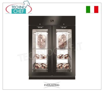 FLEISCH-REIFUNGSSCHRANK, Schwarz, 2 GLAS-Türen, maximale Kapazität 300 kg, Mod. FLEISCH PANORAMA 1500 SCHWARZ