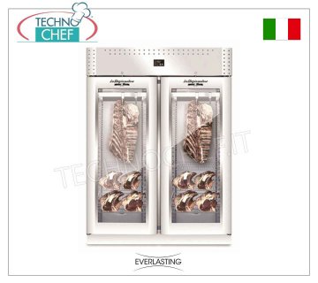 Fleischreifeschrank, Edelstahl, 2 Glastüren, maximale Kapazität 300 kg, Mod. FLEISCH 1500 VIP