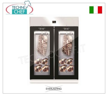 Fleischreifeschrank, Edelstahl, 2 Glastüren, Fassungsvermögen 300 kg, Mod. FLEISCH 1500 GLAS