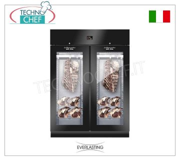 FLEISCHREIFSCHRANK, Schwarz, 2 GLASTÜREN, maximale Kapazität 300 kg, Mod. FLEISCH 1500 SCHWARZ