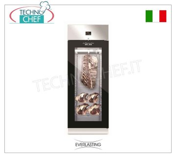 FLEISCHREIFUNGSSCHRANK, Edelstahl, 1 schwarze GLAS-Tür, maximale Belastung 150 kg, Mod. FLEISCH 700 GLAS