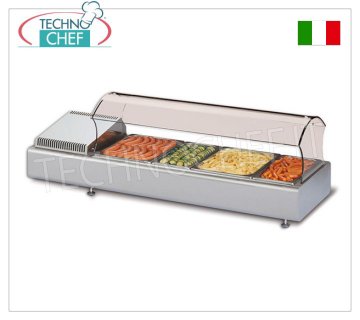 Technochef – Vitrine für heiße Theke mit geschwungenem VERTO zur Selbstbedienung, Temperatur +30°/+70°C