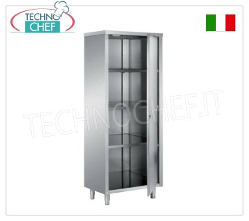 Geschirrschrank aus Edelstahl 304 mit Schwingtür und 3 Zwischenböden, Tiefe 70 cm - Höhe 170 cm