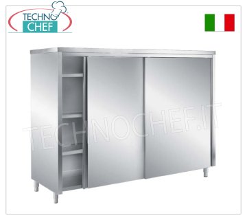 Geschirrschrank aus Edelstahl 304 mit Schiebetüren und 3 Zwischenböden, Tiefe 60 cm - Höhe 170 cm