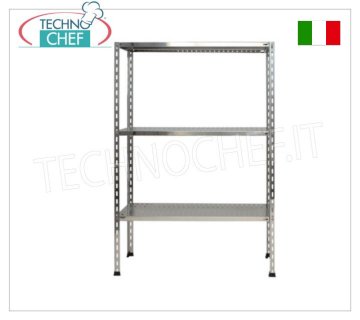 Modulares Edelstahlregal, Modul mit 3 Schlitzböden, 30cm tief, 150cm hoch.