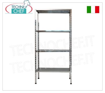 TECHNOCHEF - Edelstahlregal, Modul mit 4 Schlitzböden, 30 cm tief, 200 cm hoch.