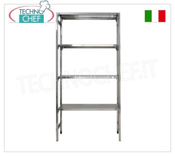 TECHNOCHEF - Edelstahlregal, Modul mit 4 Schlitzböden, 30 cm tief, 200 cm hoch.