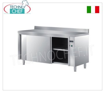 TECHNOCHEF – Wärmeschranktisch aus Edelstahl AISI 304 mit Aufkantung, Schiebetüren, Tiefe cm. 70