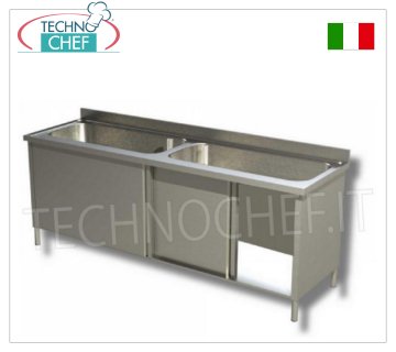 Topfwaschbecken, Schrankversion, 2 Becken, Line mit einer Tiefe von 700 mm