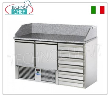 Gekühlte Pizzatheke, 2 Türen, 6 Schubladen, Maße mm 1410 x 700 x 1070