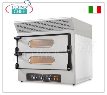 Elektrobackofen für 2+2 Pizzen, 2 Kammern mit den Maßen 61 x 52 cm, mit AKTIVKOHLEN-ABZUGSHAUBE