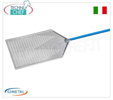 Gi-Metal - Perforierter Pizzaschieber aus Aluminium als Meterware, Blue Line, Grifflänge 60 cm