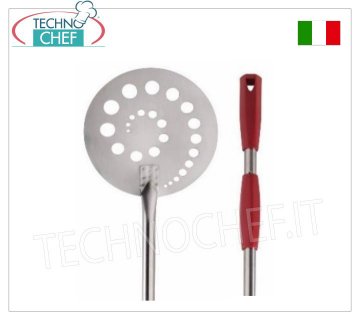 Runde perforierte Pizzaschaufel aus Edelstahl, Durchmesser 15 cm, mit Schiebegriff
