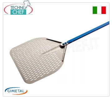 Gi.Metal - Rechteckiger Pizzaschieber aus perforiertem Aluminium, Blue Line, Grifflänge 30 cm