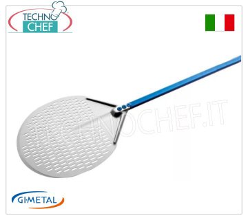Gi.Metal - Runder Pizzaschieber aus perforiertem Aluminium, Blue Line, Grifflänge 120 cm