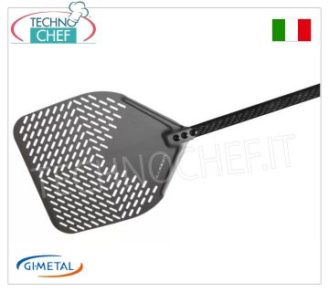 Gi.Metal - Rechteckiger Pizzaschieber aus perforiertem Aluminium, Carbon Line, Grifflänge 150 cm