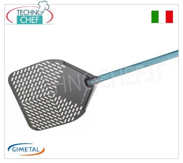 Gi.Metal - Rechteckiger perforierter Pizzaschieber aus Aluminium SHA, Linie Evoluzione, Grifflänge 150 cm
