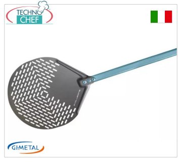 Gi.Metal - Runder perforierter Pizzaschieber SHA aus Aluminium, Linie Evoluzione, Grifflänge 150 cm