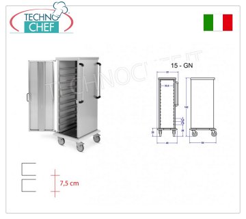 Neutraler Schrankwagen für 15 Gastro-Norm 1/1 Tabletts oder Roste - C-Führungen - Teilung 7,5 cm