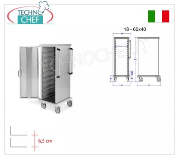 Neutraler Schrankwagen für 18 Pizza-/Gebäckbleche 60x40 cm - L-förmige Führungen - Abstand 6,5 cm