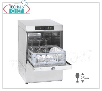 Elektronischer Gläserspüler, quadratischer Korb 35x35 cm, Doppelspender, maximale Nutzhöhe 25 cm