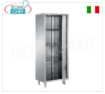 Geschirrschrank aus Edelstahl 304 mit Flügeltür und 3 Zwischenböden, Tiefe 70 cm, Höhe 200 cm