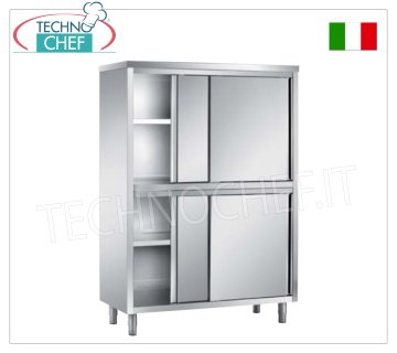 Geschirrschrank aus Edelstahl 304 mit 4 halben Schiebetüren, Tiefe 50 cm - Höhe 200 cm