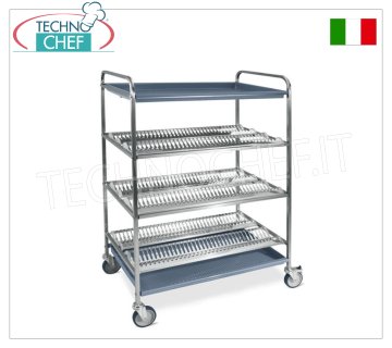 3-stöckiger Abtropfwagen für Geschirr und Gläser mit Abtropfkorb für Gläser, Maße 870 x 620 x 1590 mm
